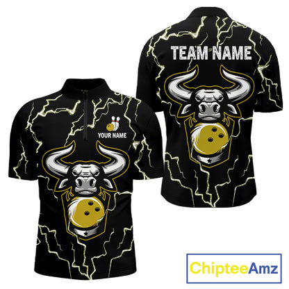Bowling Bull Thunder Lightning Black & Yellow Bowling shirt for men custom Bowling Team League Jersey NQS11418