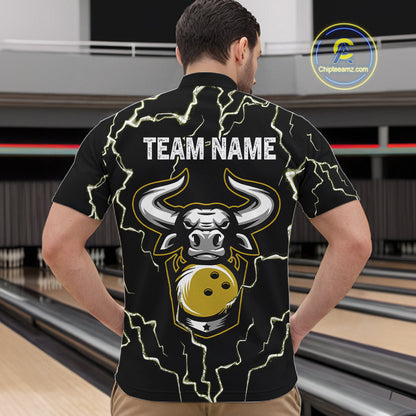 Bowling Bull Thunder Lightning Black & Yellow Bowling shirt for men custom Bowling Team League Jersey NQS11418