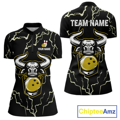Bowling Bull Thunder Lightning Black Yellow Bowling shirt for Women custom Bowling Team League Jersey NQS11418