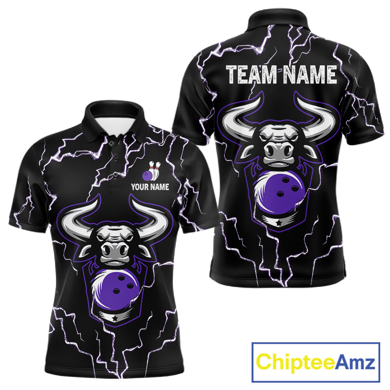Bowling Bull Thunder Lightning Black & Purple Bowling shirt for men custom Bowling Team League Jersey NQS11419