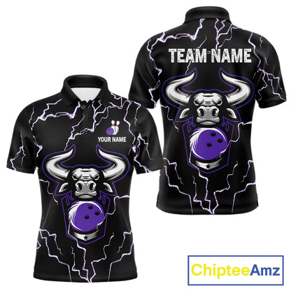 Bowling Bull Thunder Lightning Black & Purple Bowling shirt for men custom Bowling Team League Jersey NQS11419