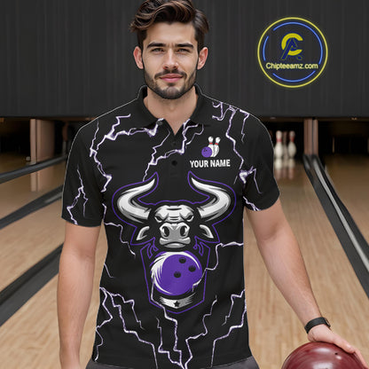 Bowling Bull Thunder Lightning Black & Purple Bowling shirt for men custom Bowling Team League Jersey NQS11419