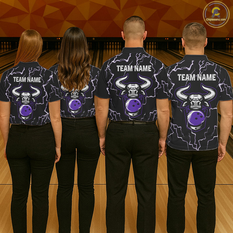 Bowling Bull Thunder Lightning Black Purple Bowling shirt for Women custom Bowling Team League Jersey NQS11419