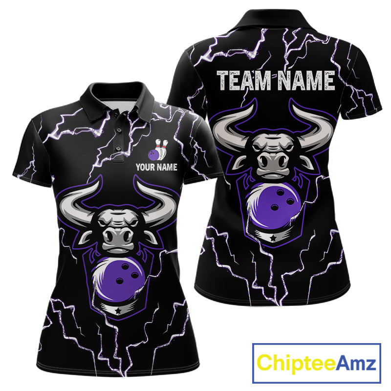 Bowling Bull Thunder Lightning Black Purple Bowling shirt for Women custom Bowling Team League Jersey NQS11419