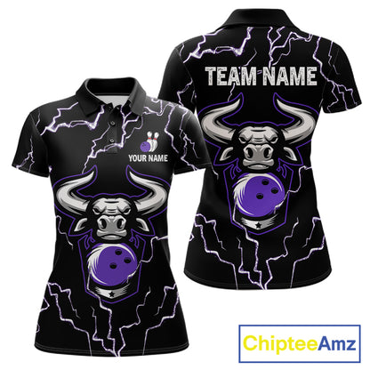 Bowling Bull Thunder Lightning Black Purple Bowling shirt for Women custom Bowling Team League Jersey NQS11419