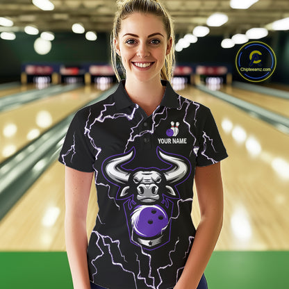Bowling Bull Thunder Lightning Black Purple Bowling shirt for Women custom Bowling Team League Jersey NQS11419