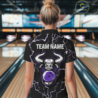 Bowling Bull Thunder Lightning Black Purple Bowling shirt for Women custom Bowling Team League Jersey NQS11419