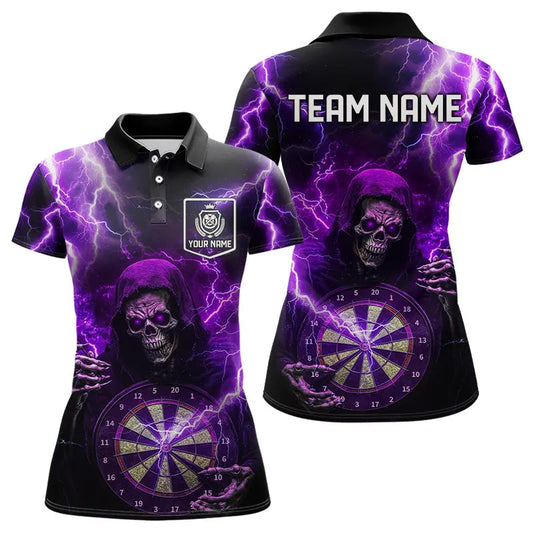 Skull Purple lightning thunder Darts Shirts For Women Custom Dart Team Jerseys NQS9494