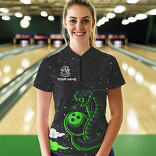 Load image into Gallery viewer, Black and Green Cobra Snake Bowling Polo, Quarter Zip Shirts For Women Custom Name Bowling Team Shirts NQS9655