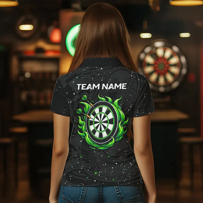 Black and Green Cobra Snake Darts Polo, Quarter Zip Shirts For Women Custom Name Darts Team Jerseys NQS9656
