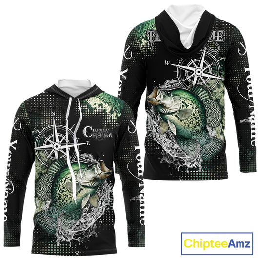 Custom Black and Green Crappie fishing scales compass Performance long sleeve Fishing Team Shirts NQS11727