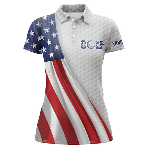 American flag white golf ball skin Womens golf polo shirts custom name patriotic golf tops for women NQS5444