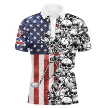 Load image into Gallery viewer, American flag Mens golf tops polo pattern skull golf clubs custom patriotic golf performance shirts NQS5692