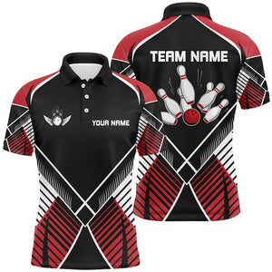 Black and Red Retro Bowling Polo, Quarter Zip shirts for men custom team bowling league jerseys NQS7794