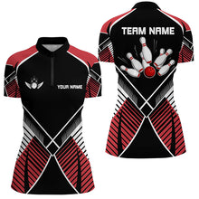 Load image into Gallery viewer, Black and Red Retro Bowling Polo, Quarter Zip shirts for women custom team bowling league jerseys NQS7794