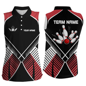 Black and Red Retro Women sleeveless polo shirts custom team bowling league jerseys NQS7794