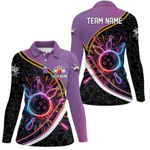 Load image into Gallery viewer, Purple Gradient Black camo Bowling shirts for women custom colorful neon light team bowling jerseys NQS7795