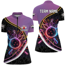 Load image into Gallery viewer, Purple Gradient Black camo Bowling shirts for women custom colorful neon light team bowling jerseys NQS7795