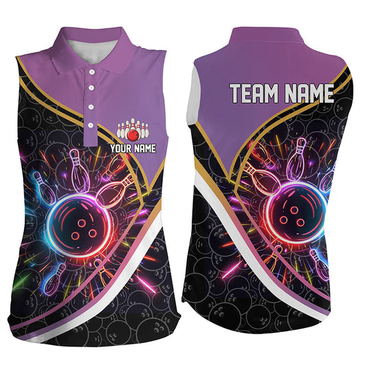 Purple Gradient Black camo Women sleeveless polo shirt custom colorful neon light team bowling jerseys NQS7795