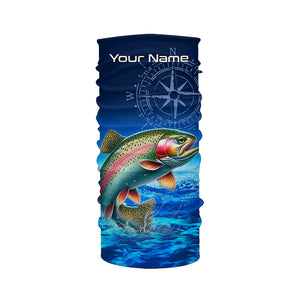 Personalized Rainbow trout Blue Long Sleeve Performance Fishing Shirts, compass tournament Shirts NQS5904