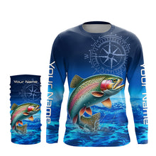 Load image into Gallery viewer, Personalized Rainbow trout Blue Long Sleeve Performance Fishing Shirts, compass tournament Shirts NQS5904