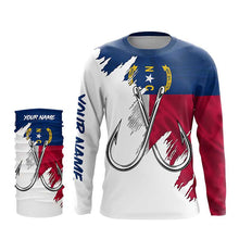 Load image into Gallery viewer, North Carolina flag NC Fishing Fish Hook UV protection custom long sleeve Patriotic fishing apparel NQS8016