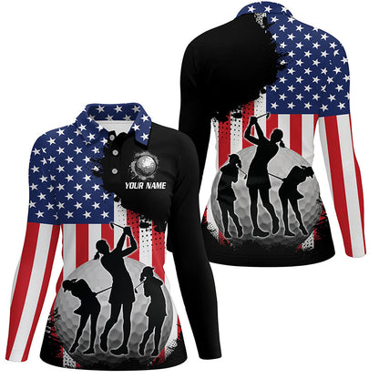 American Flag Womens golf polo shirts custom patriotic golf outfits for ladies, gifts for golf lovers NQS8020