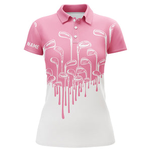 Light pink and white Womens golf polo shirts golf clubs golf clothing for women, golfing gifts NQS6116