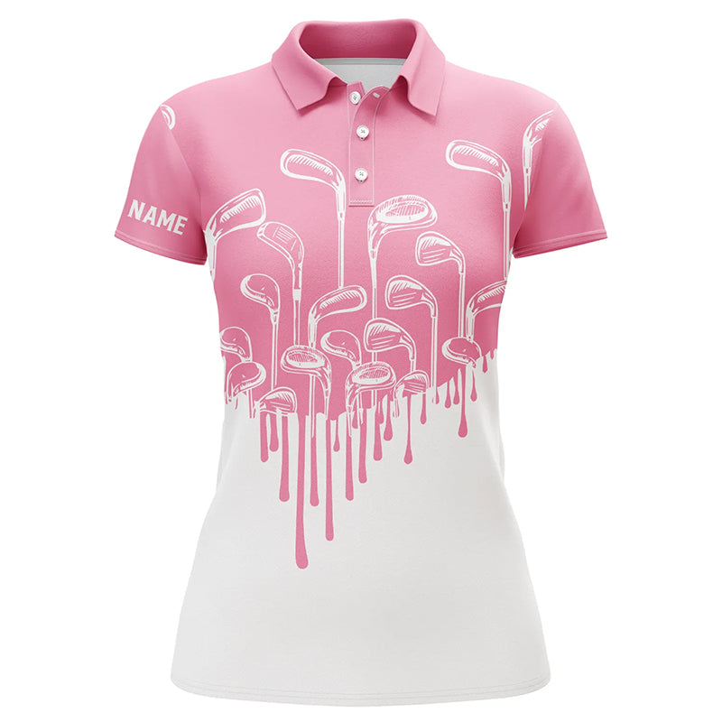 Light pink and white Womens golf polo shirts golf clubs golf clothing for women, golfing gifts NQS6116