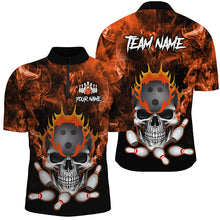 Load image into Gallery viewer, Orange smoke Skull bowling Polo, Quarter Zip shirt for men Custom Team bowling League jerseys NQS8210