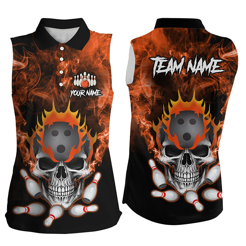 Orange smoke Skull bowling sleeveless polo shirts for Women Custom Team bowling League jerseys NQS8210