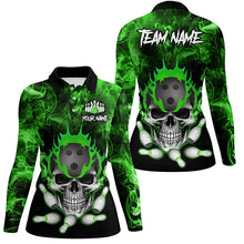 Load image into Gallery viewer, Green smoke Skull bowling Polo, Quarter Zip shirt for Women Custom Team bowling League jerseys NQS8211