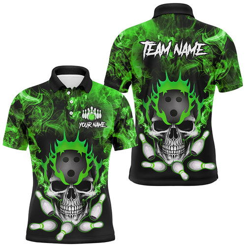 Green smoke Skull bowling Polo, Quarter Zip shirt for men Custom Team bowling League jerseys NQS8211