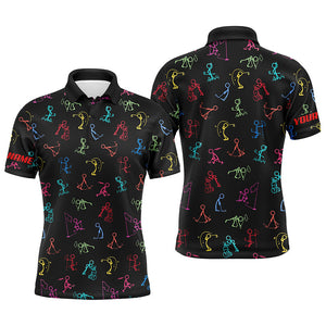 Men golf polo shirts custom name funny multi color golf pattern black polo shirt best mens golf wear NQS8217