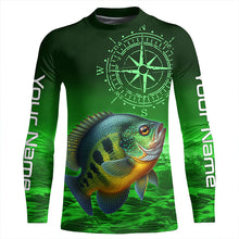 Load image into Gallery viewer, Personalized Bluegill Green Long Sleeve Performance Fishing Shirts, Bluegill compass tournament Shirts NQS6332