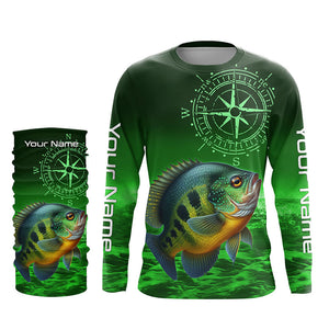 Personalized Bluegill Green Long Sleeve Performance Fishing Shirts, Bluegill compass tournament Shirts NQS6332