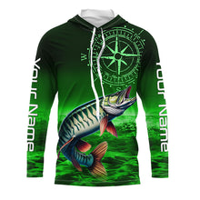 Load image into Gallery viewer, Personalized Musky Green Long Sleeve Performance Fishing Shirts, Muskie compass tournament Shirts NQS6333