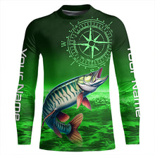 Load image into Gallery viewer, Personalized Musky Green Long Sleeve Performance Fishing Shirts, Muskie compass tournament Shirts NQS6333