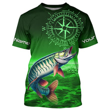 Load image into Gallery viewer, Personalized Musky Green Long Sleeve Performance Fishing Shirts, Muskie compass tournament Shirts NQS6333