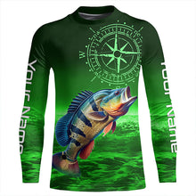 Load image into Gallery viewer, Personalized Peacock Bass Green Long Sleeve Performance Fishing Shirts, Bass compass tournament Shirts NQS6334