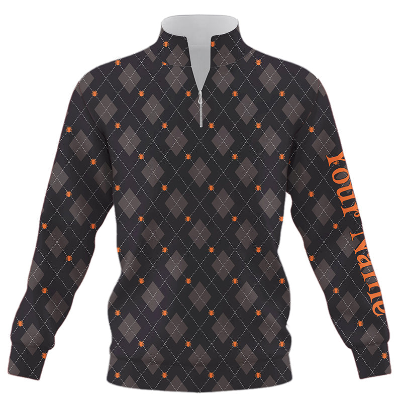 Halloween Black argyle pattern spider Quarter zip golf sweatshirt custom halloween golf sweater NQS8439