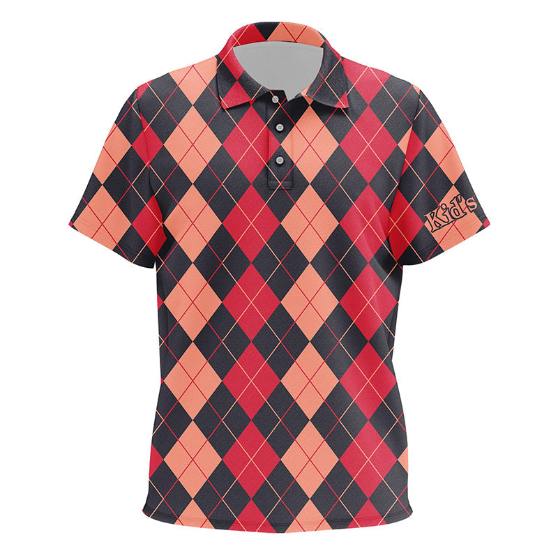 Black and red argyle plaid pattern Kid golf polo shirt custom golf clothes for kid NQS8440