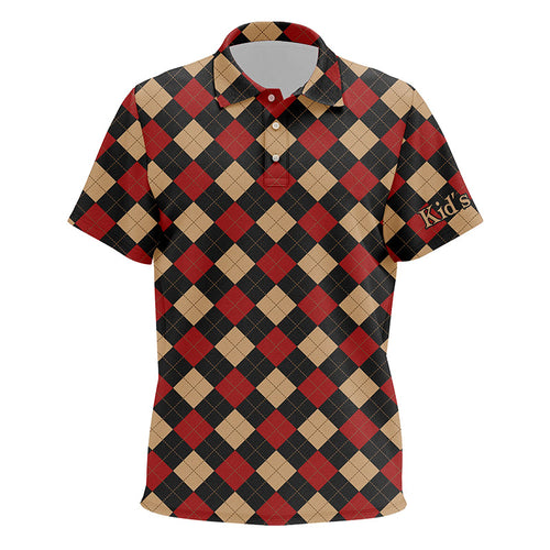 Red argyle plaid pattern Kid golf polo shirt custom golf attire for kid unique golf gifts NQS8441