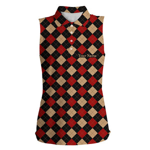 Red argyle plaid pattern Womens Sleeveless golf polo shirt custom polo shirt golf shirts for ladies NQS8441