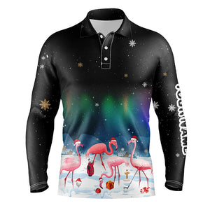 Funny Christmas Flamingo Men golf polo shirt custom golf tops for men Flamingo Christmas golf gifts NQS8899