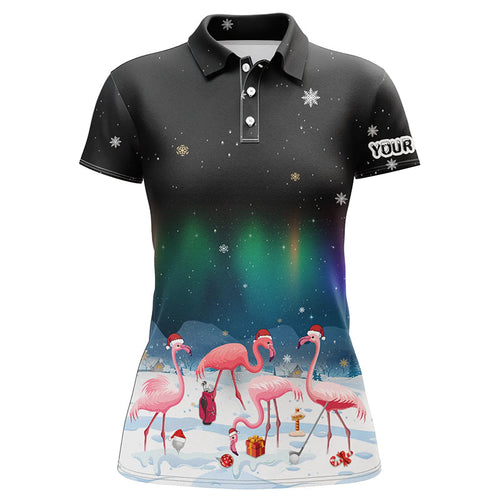 Funny Christmas Flamingo Women golf polo shirt custom ladies golf tops Flamingo Christmas golf gifts NQS8899