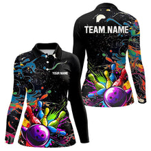 Load image into Gallery viewer, Colorful Splash Bowling Polo, Quarter Zip Shirt for Women Custom Bowling Team shirts for bowlers NQS9146