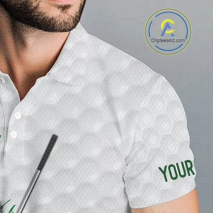 Green clover pattern St Patrick's day custom white Mens golf polo shirts, team mens golf tops NQS11421