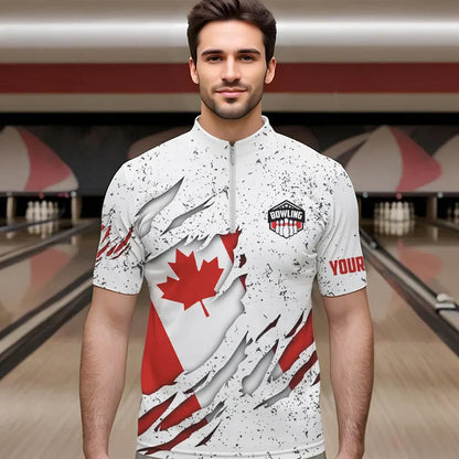 Personalized Canadian Flag Grunge pattern Bowling Shirts For Men Custom Canada Bowling Team Jerseys NQS9495