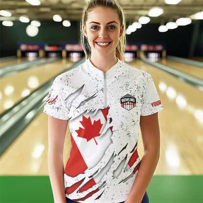 Personalized Canadian Flag Grunge pattern Bowling Shirts For Women Custom Canada Bowling Team Jerseys NQS9495
